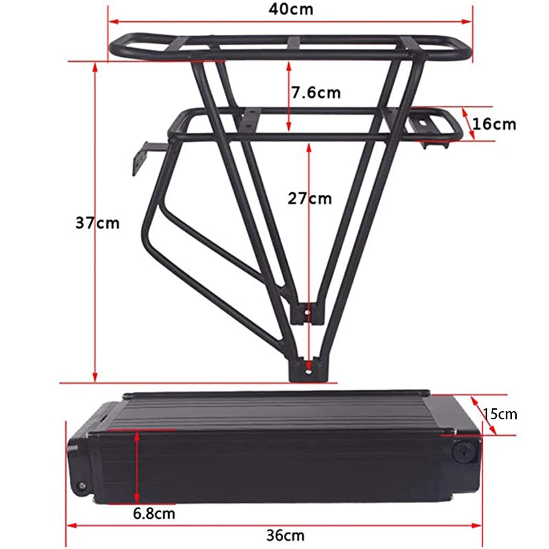 Rear Rack Battery 36V15Ah 48V15Ah 52V20Ah 24 26 28 Inches