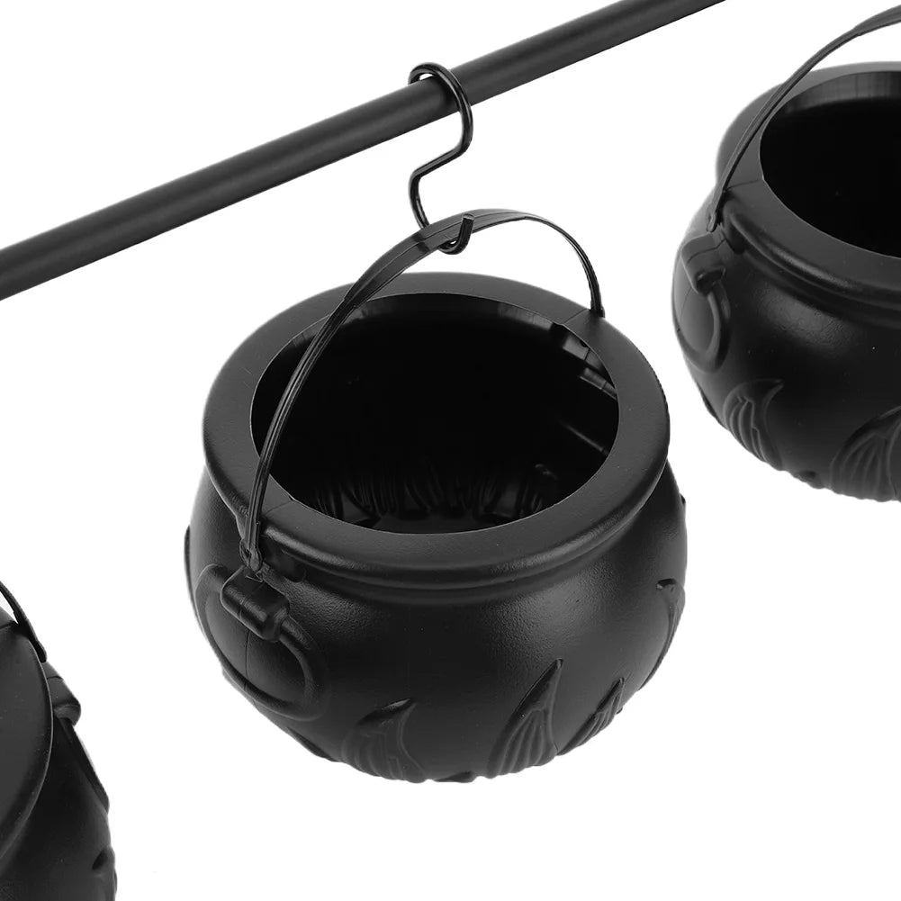 3 Pack Black Plastic Cauldrons For Halloween Decor