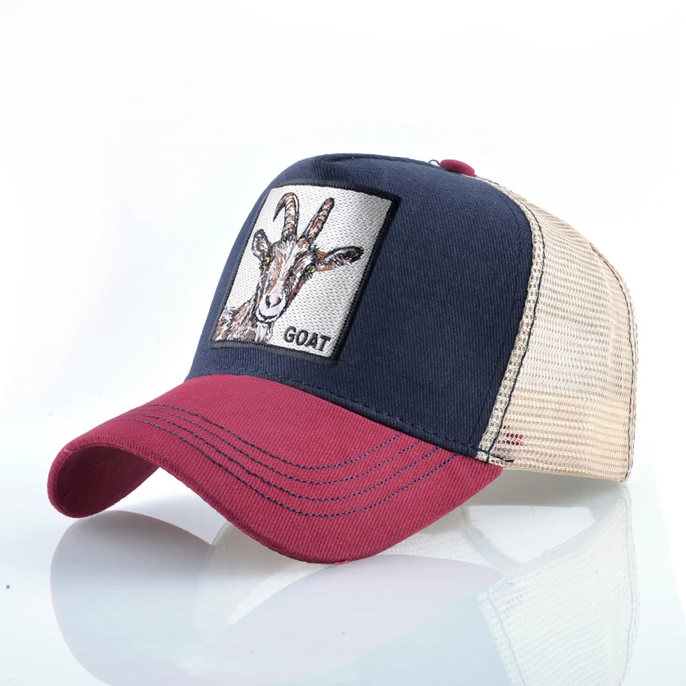 Unisex Embroidered Goat Patch Trucker Cap Four Seasons Snapback Baseball Hat
