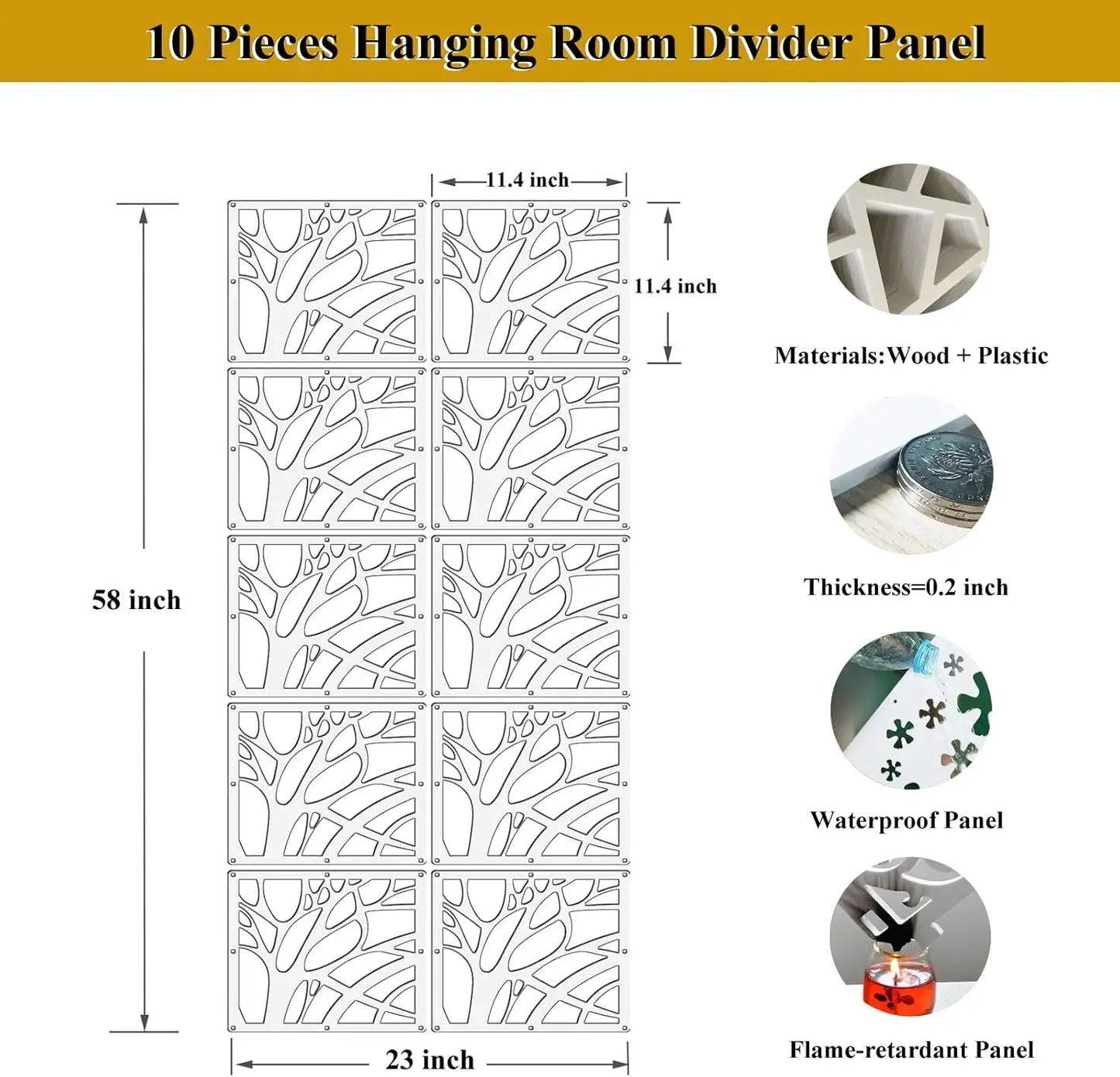 10 Piece Wood Plastic Thick Hanging Room Divider Panels For Home And Office