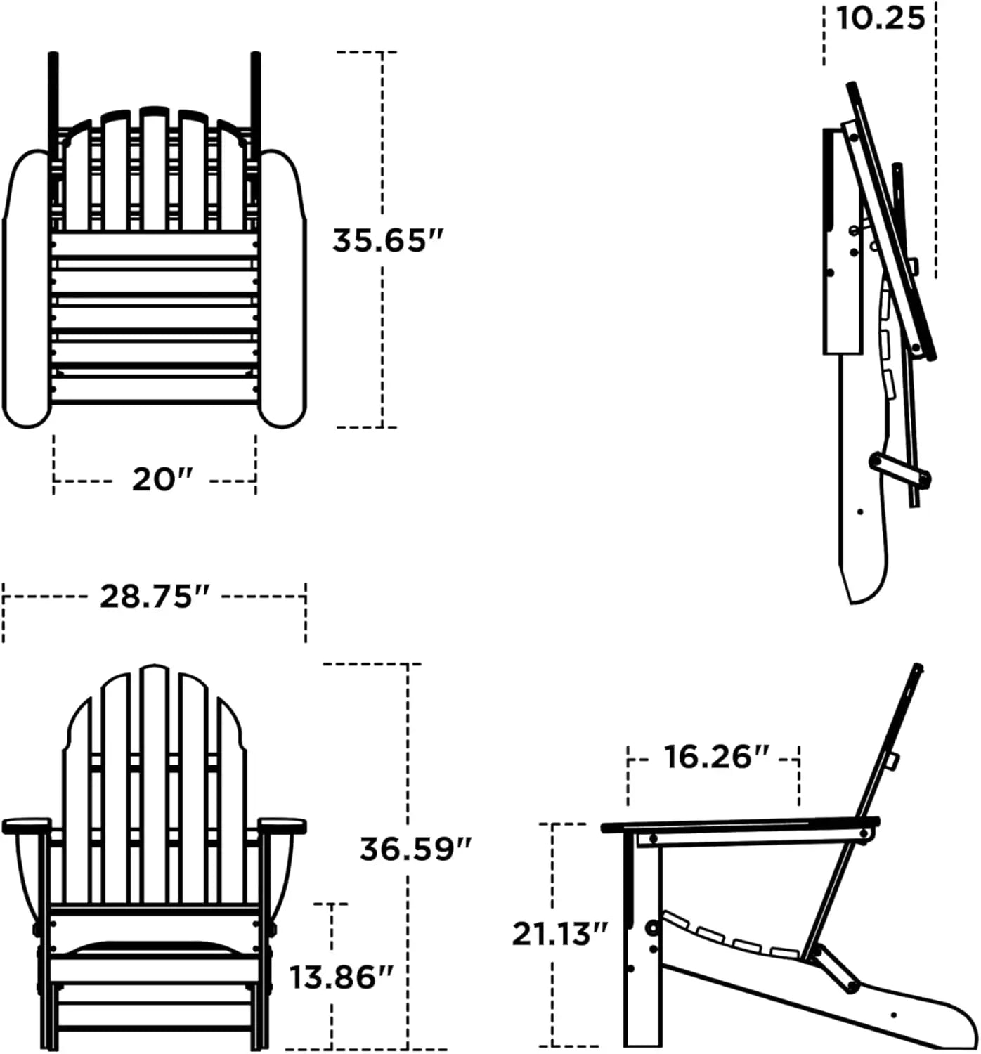 Classic Folding Adirondack Chair Outdoor Teak Wood 35 Inch High