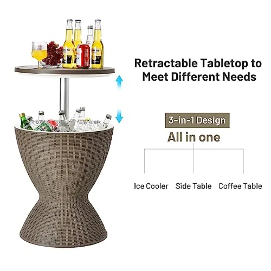 Outdoor Bar Table Rattan Style Cooler With 8 Gallon Beer And Wine Ice Bucket
