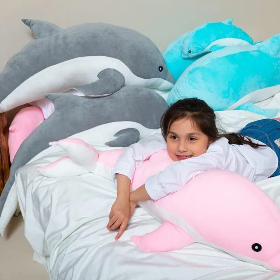 Giant Dolphin Plush Toy Soft Whale Pillow Stuffed Dolphin Pillow for Girls Gray 120cm 47.24inch