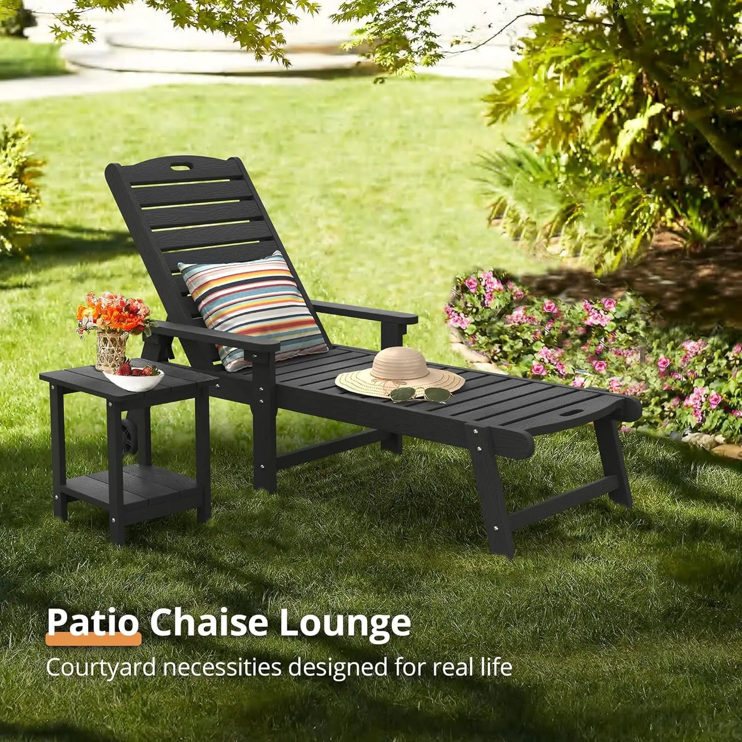 Outdoor Chaise Lounge Chairs Set Of 2 HDPS 5 Position Adjustable Pool Loungers