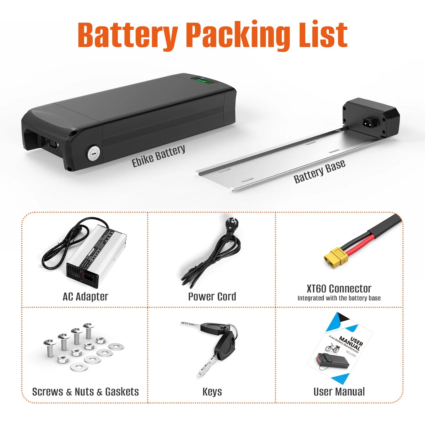 48V Rear Rack Ebike Battery 21700 Lithium Pack Luggage Rack
