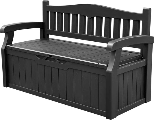 80 Gallon Lockable Storage Bench Deck Box For Patio Furniture Outdoor Seating Cushions Garden Tools Pool Supplies Black