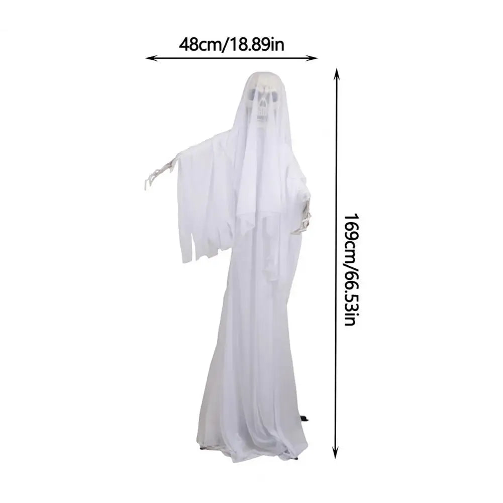 Life Size Animatronic Bride Decoration Halloween Ghost Bride Ornament with Sound Battery Operated Skeleton for Haunted House