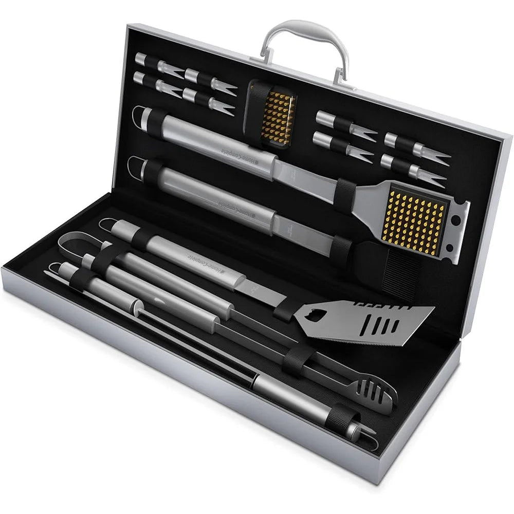 16 Piece BBQ Grill Accessories Set Stainless Steel Tools with Heavy Duty Aluminum Case Perfect Gift for Grill Lovers