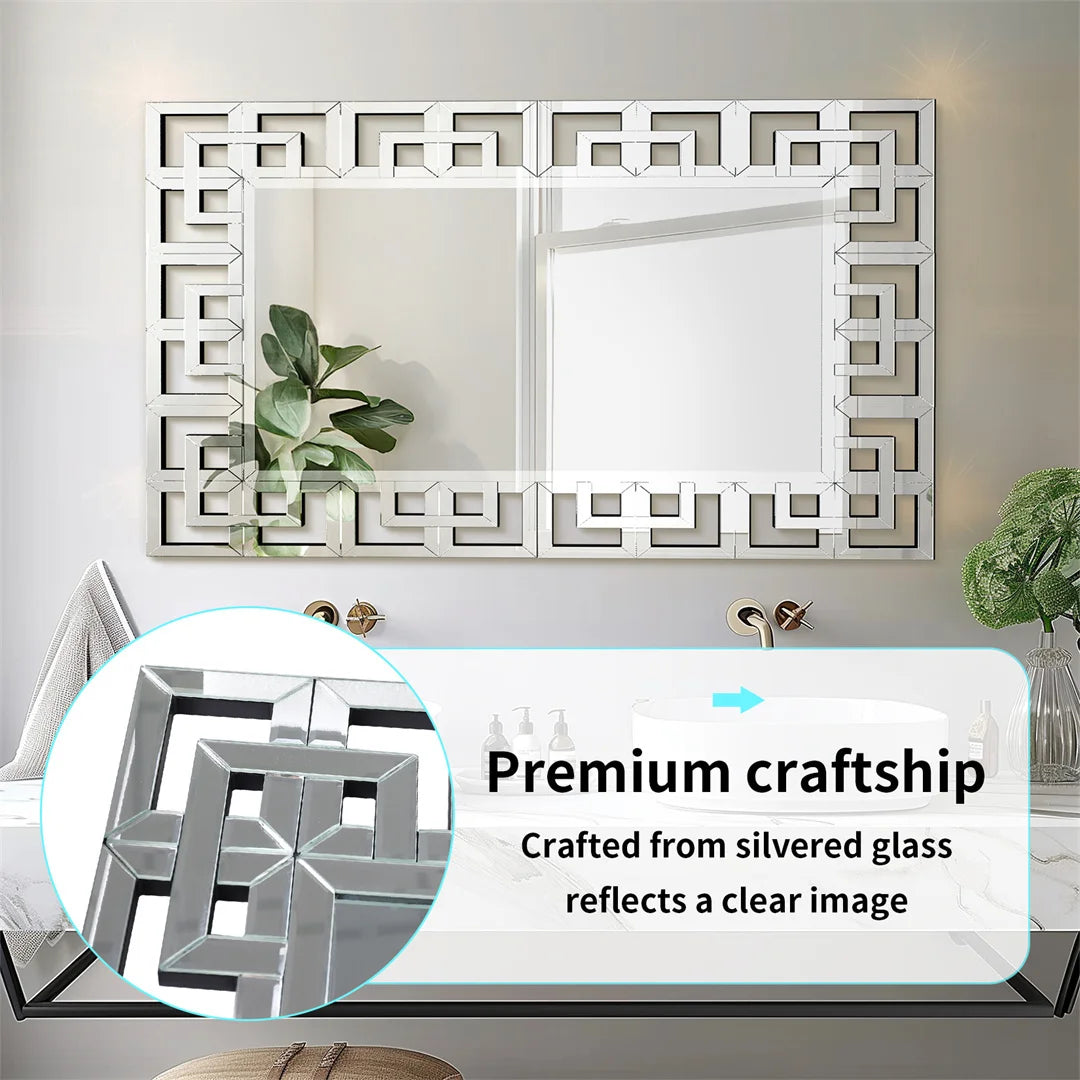 LUVODI 48 Inch Silver Wall Decorative Mirror Polished Hollow Out Accent Mirror for Hallway Living Room and Fireplace
