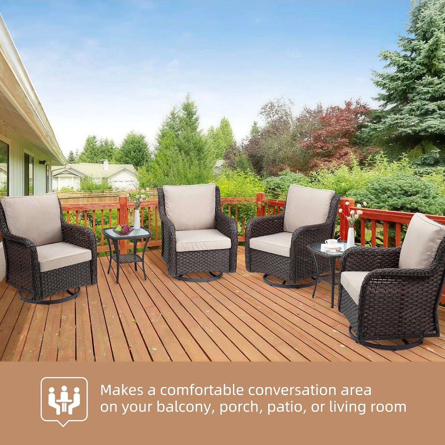 3 Piece Wicker Swivel Rocker Patio Set With Glass Side Table Outdoor Bistro