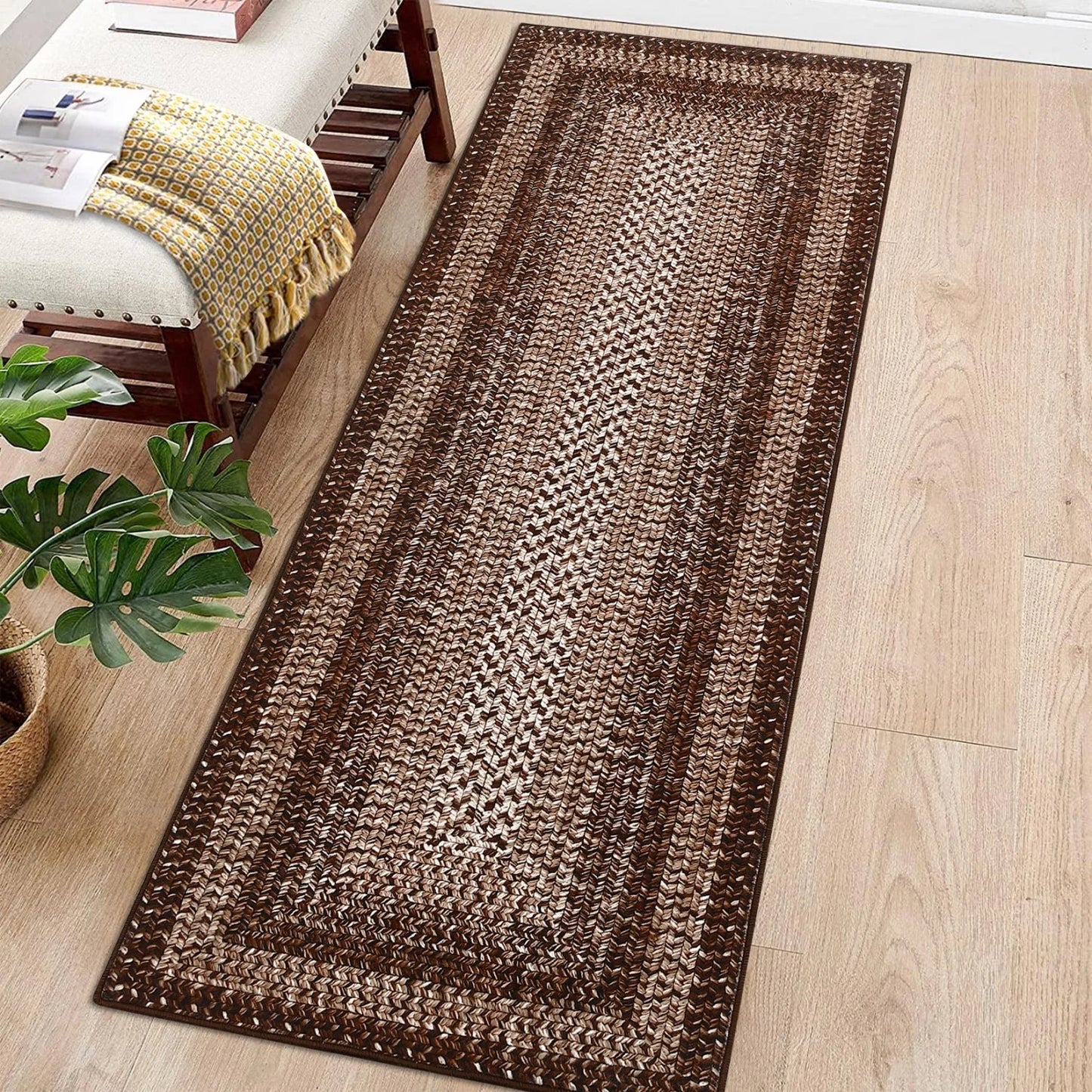 Washable Area Rugs Large Rugs for Living Room Modern Braided Print Non Slip Indoor Floor Covering Accent Carpet for Bedroom