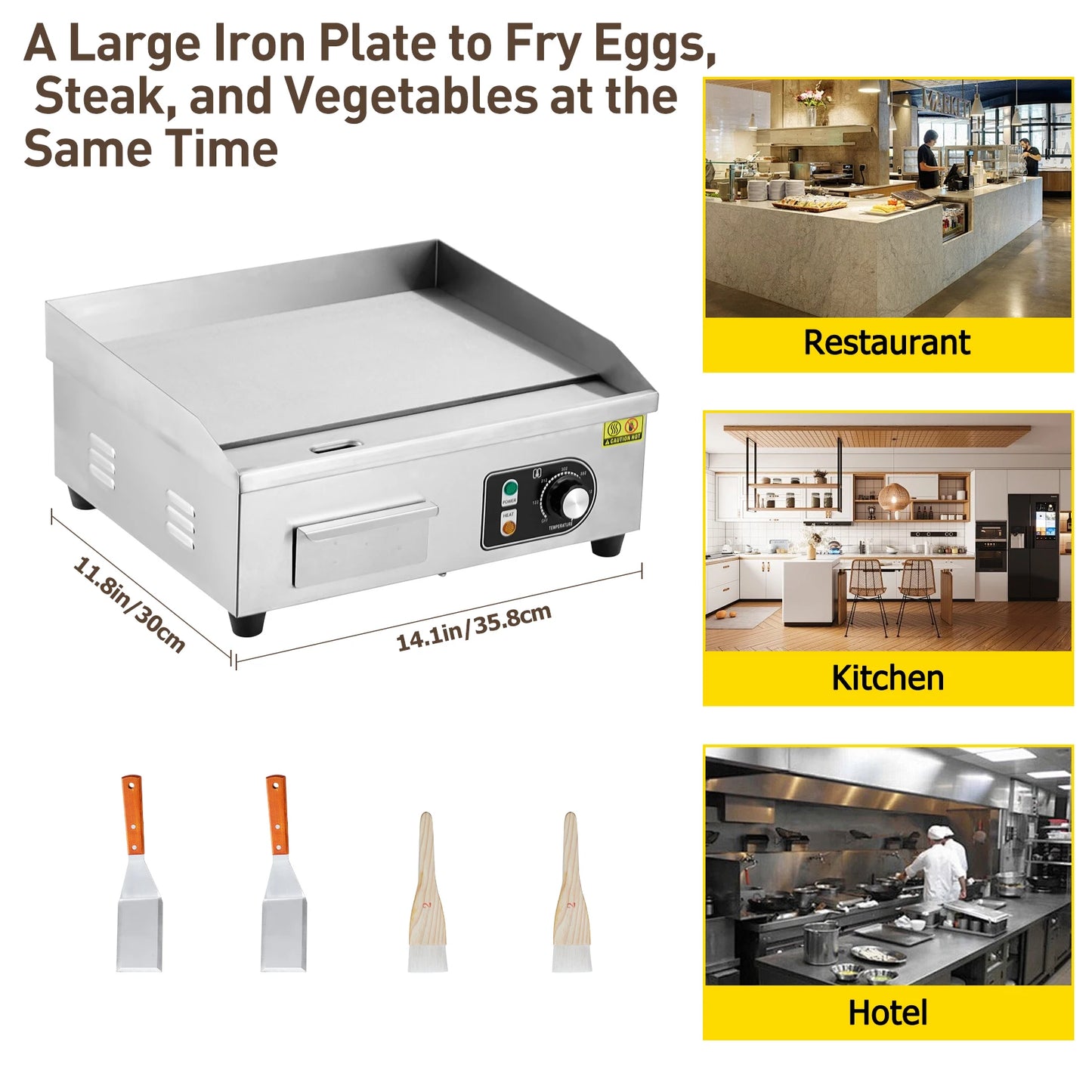 1500W 110V Commercial Electric Grill Teppanyaki Flat Countertop Non Stick Plate