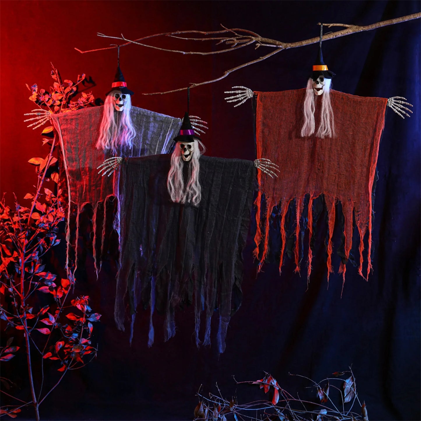 Creepy Halloween Skull Hanging Decorations Spooky Skeleton Ghost Tree Ornaments for Classroom Home and Office