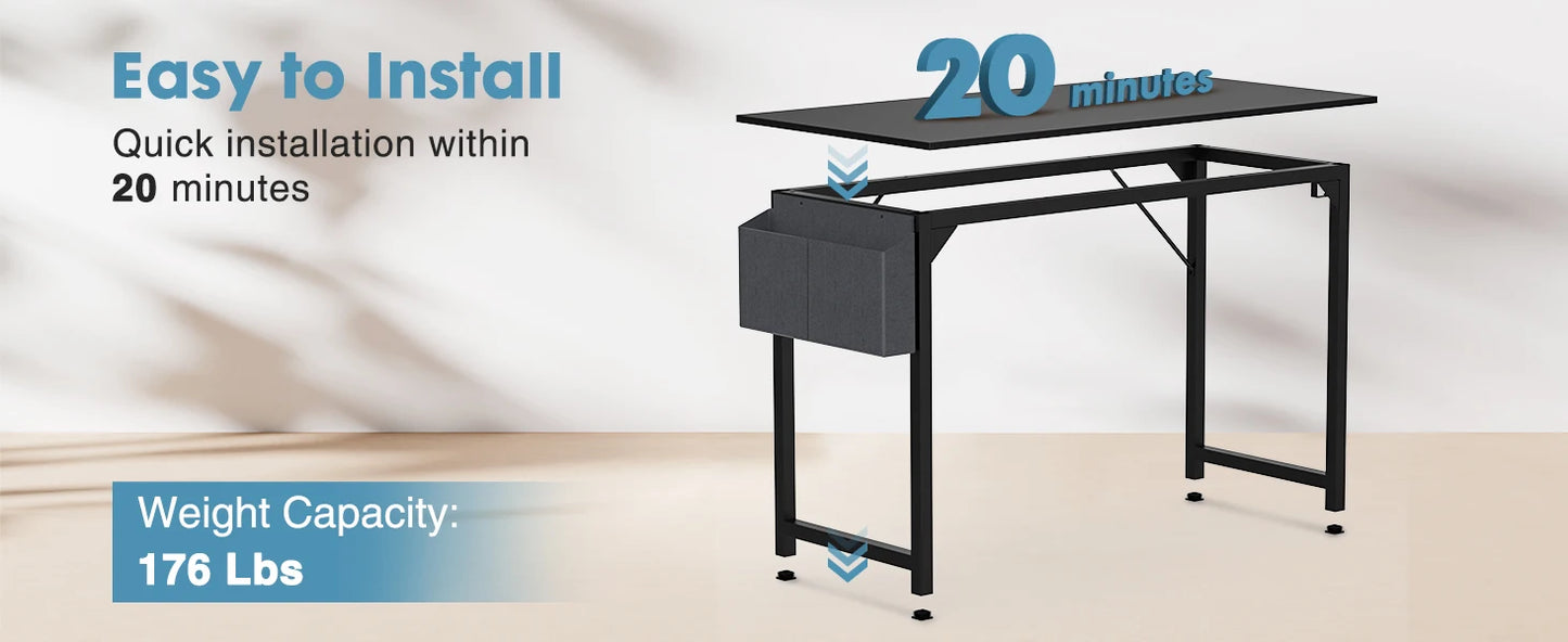 JHK Computer Desk Study Table With Side Bag And Headphone Hook Easy Assembly