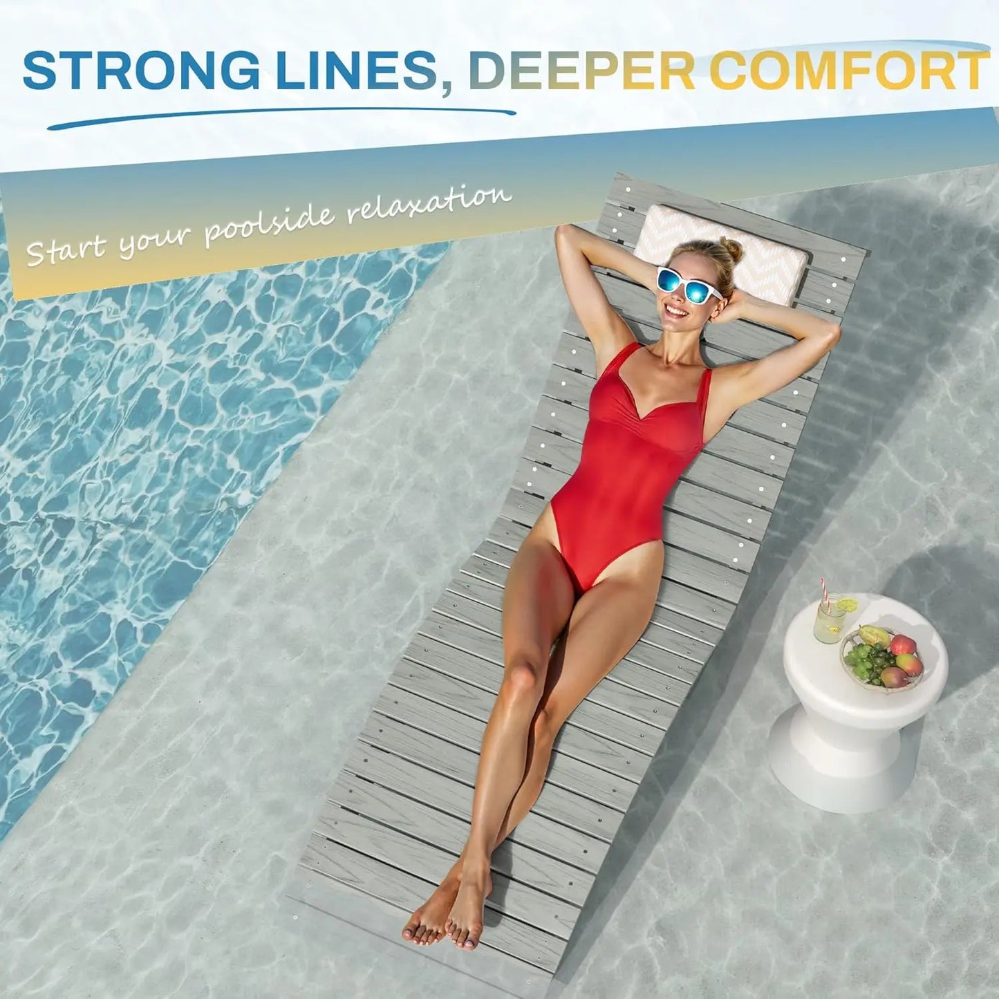 Set Of 2 Outdoor Pool Lounge Chairs Long Tanning Sunbeds