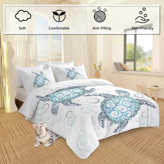 Aqua Teal Bedding Set 3 Piece Twin Duvet Cover Ocean Beach