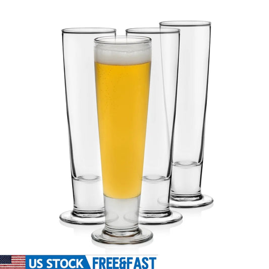 Set of 4 Pilsner Glasses Tall Unique Gift for Beer Lovers