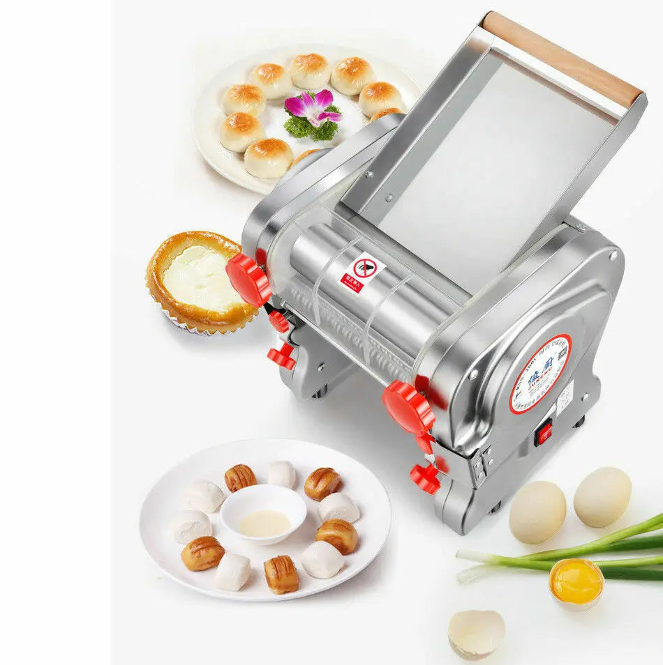 550W Electric Pasta Maker Noodle Machine Dumpling Skin Roller Stainless Steel Dual Knife Noodle Maker for Commercial Use