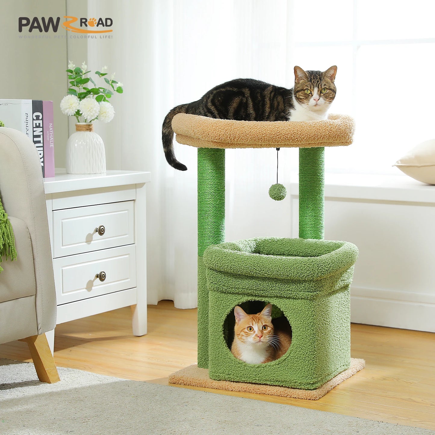 Double Tier Cat Tree Tower With Cozy Condo And Wide Perch For 1 To 2 Indoor Cats