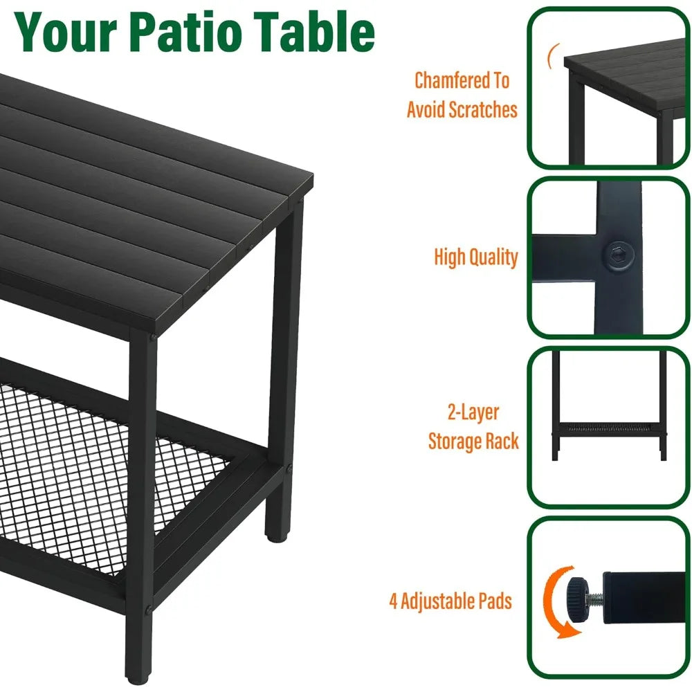 XIUWO Outdoor Side Table With Storage 2 Tier Weather Resistant Bamboo Black