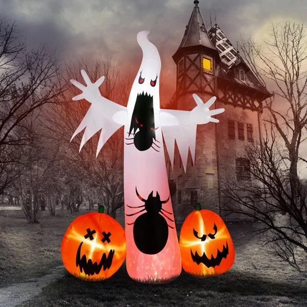 11.8ft Pumpkin Spider White Ghost Inflatable With LEDs