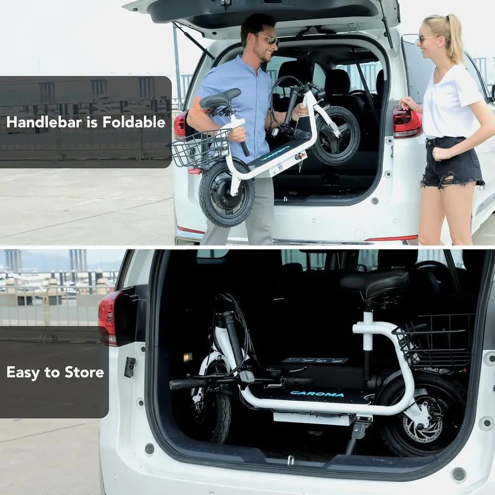 Foldable Electric Scooter With Seat 30 Mile Range 20 MPH 14 Fat Tires Pet Basket