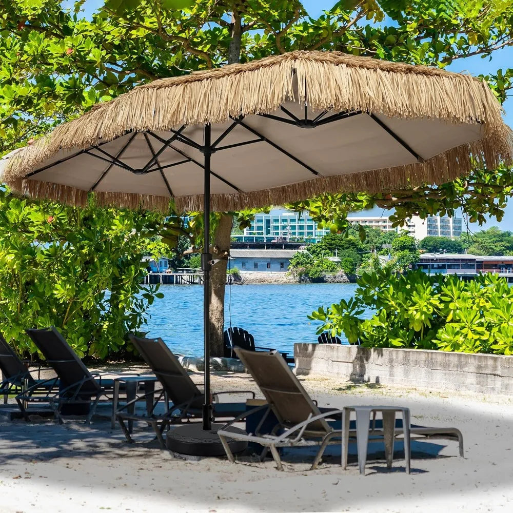 13ft Tiki Patio Umbrella With Crank 12 Ribs Market Style For Garden Lawn Deck