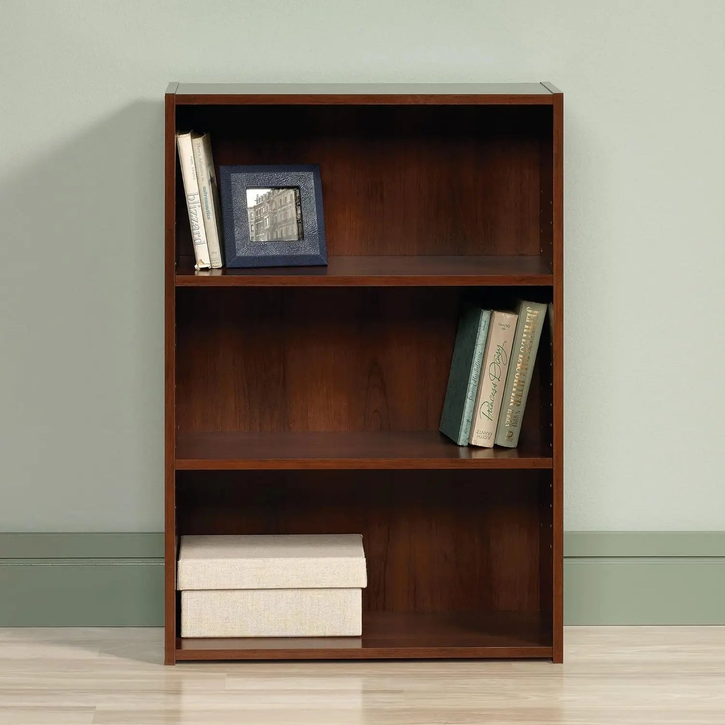Cherry Finish 3 Shelf Adjustable Bookcase For Home Office And Living Room