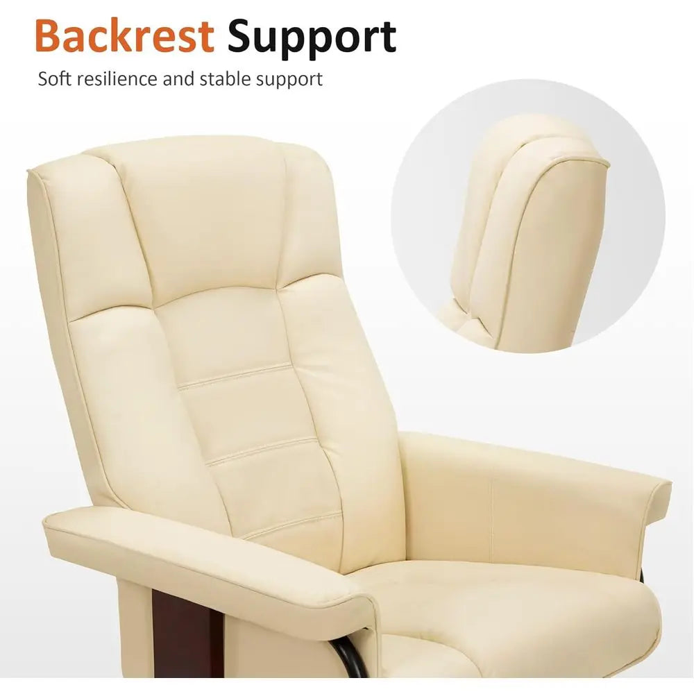 Recliner With Ottoman Set For Small Spaces Cream White Faux Leather