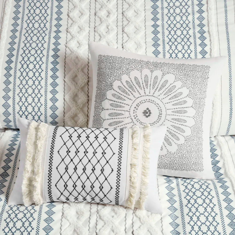 Full Queen Cotton Printed Duvet Cover Set With Chenille