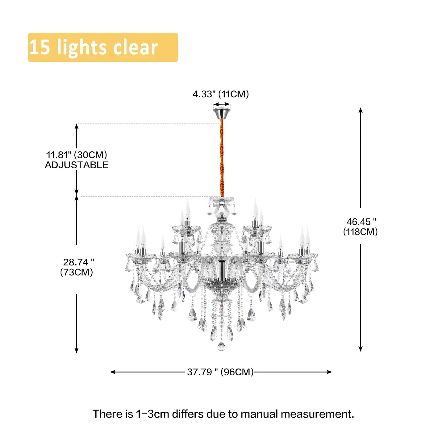 15 Arms Crystal Chandelier Pendant Lighting E14 Modern K9 Glass Fixture for Bedroom Living Room Corridor Hall