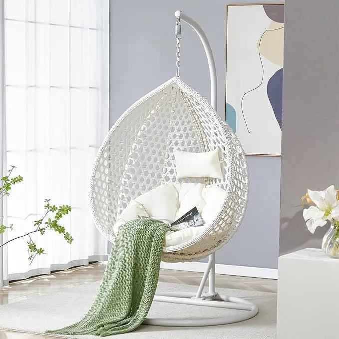 Standing Vine Hanging Egg Swing Chair Foldable Basket Indoor Outdoor Cushion and Pillow Relaxation Swing Chair