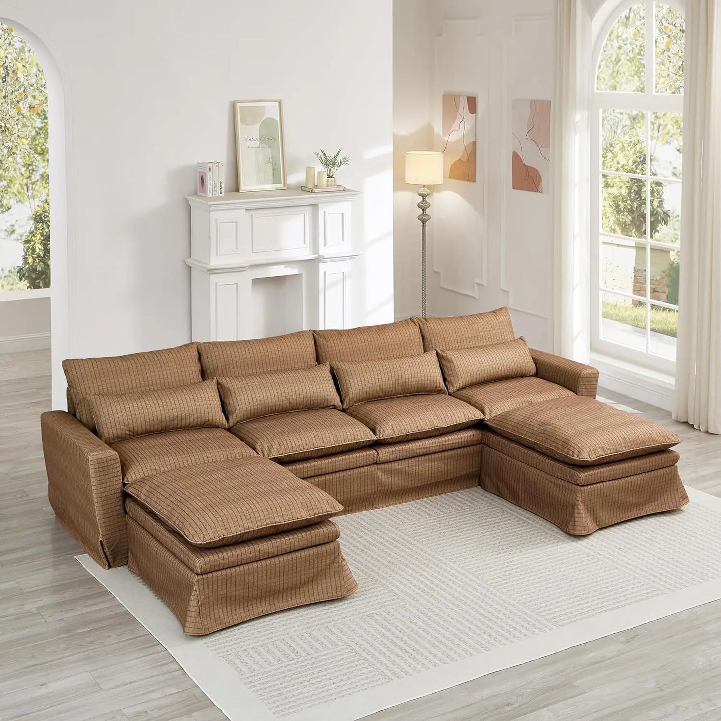 122 Inch U Shaped Modular Sectional Sofa With Movable Ottoman And Covers