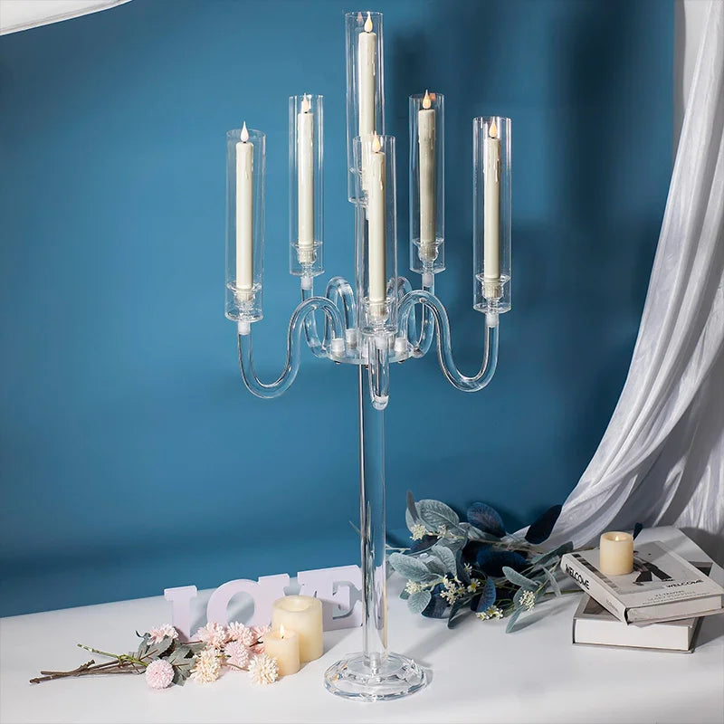 Acrylic Candle Holder Centerpiece 6 Arm LED Wedding Decor