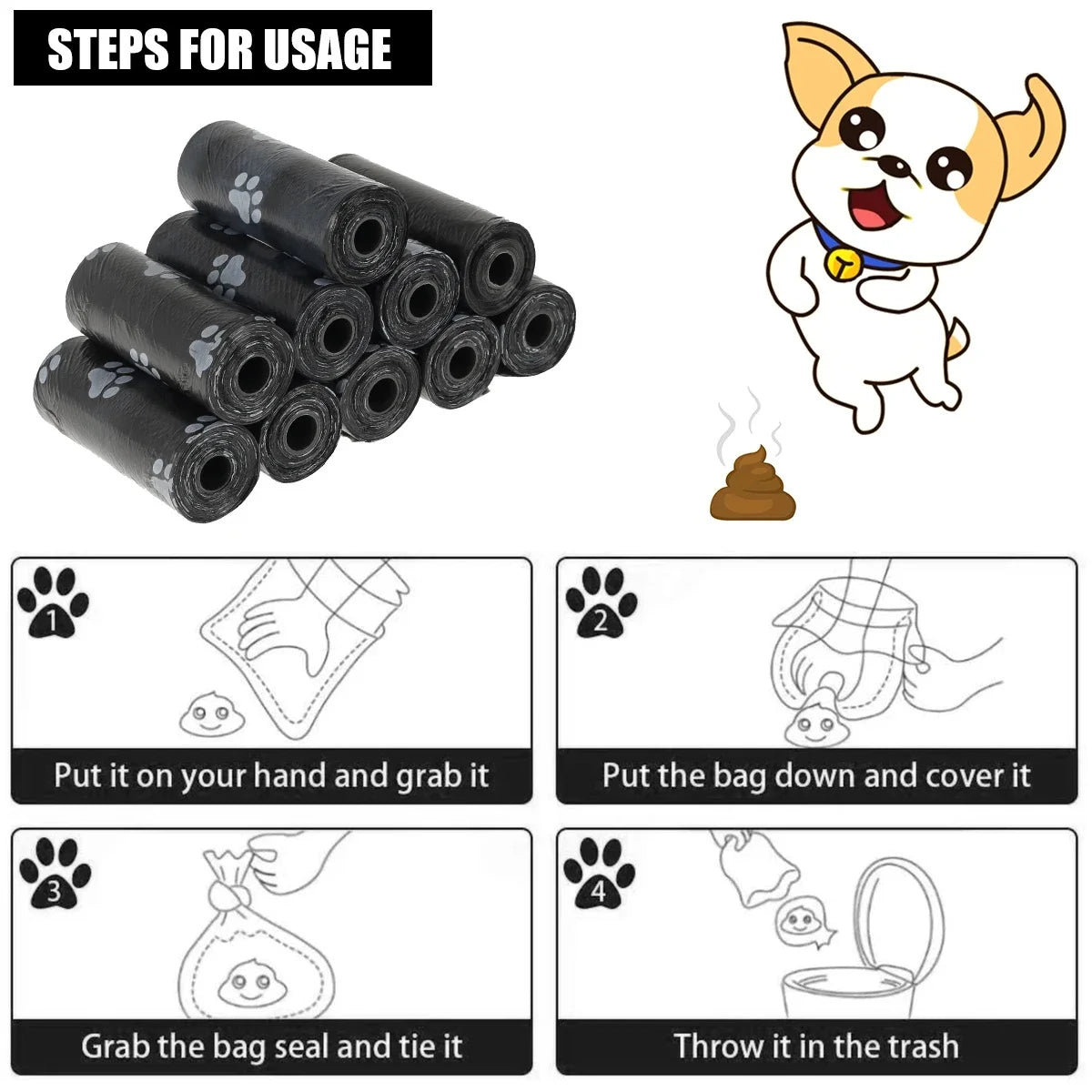 Biodegradable Pet Poop Bags Dispenser For Dogs And Cats With 2 Or 40 Rolls