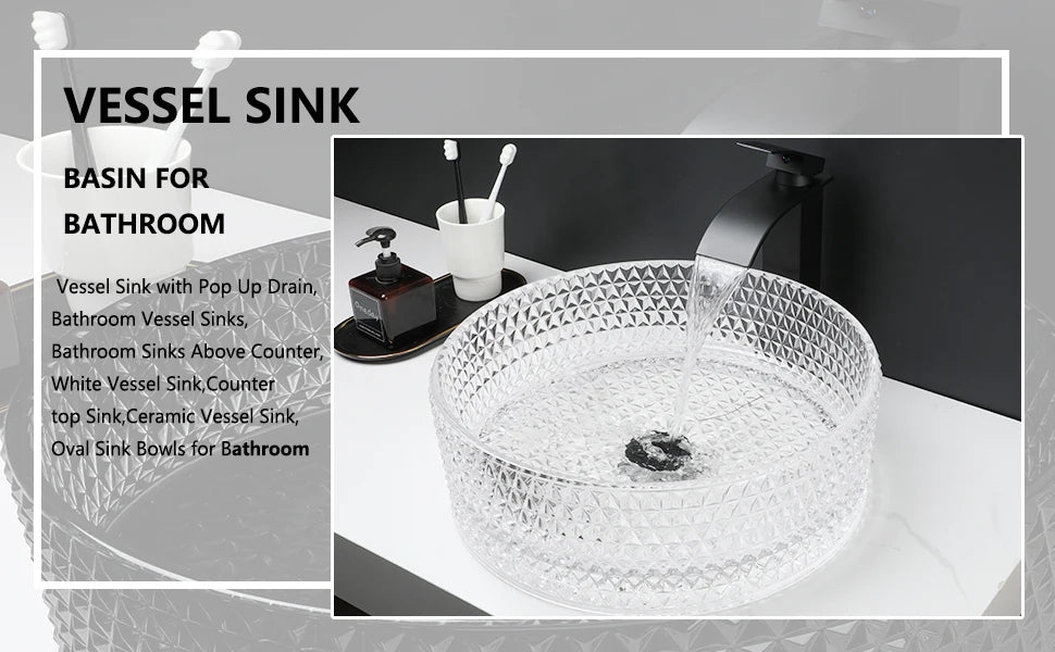 ZAPPO Black Glass Vessel Sink With Deck Mount Faucet