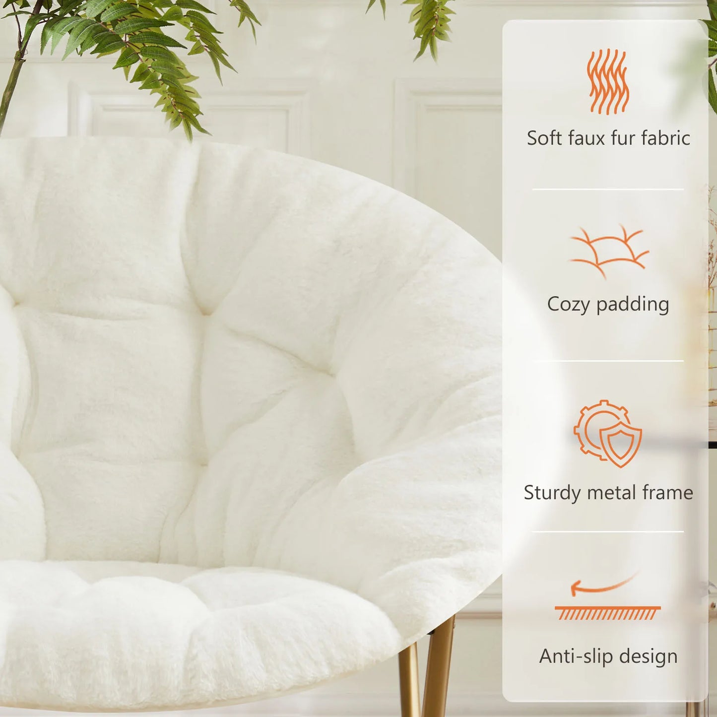 JHK Cozy Faux Fur Saucer Chair Folding X Large Lounge Seat