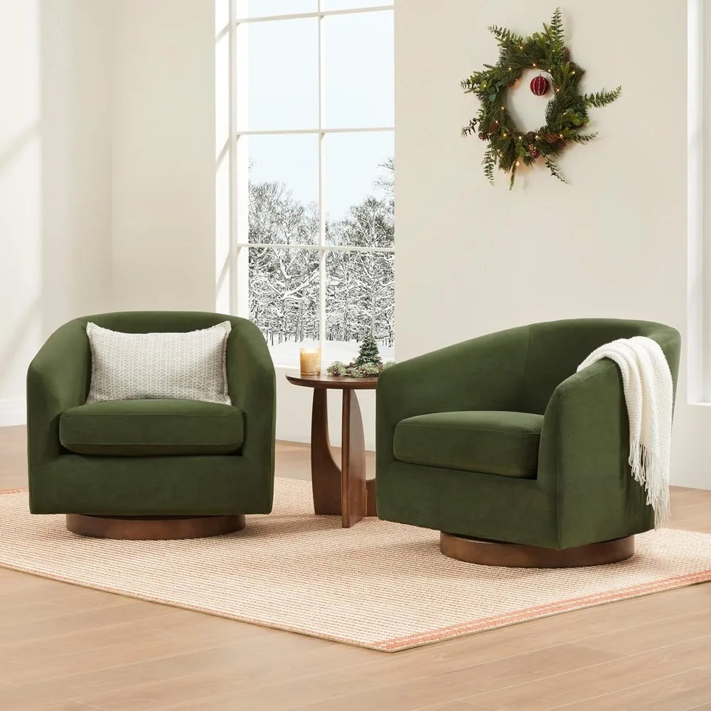 Forest Green Swivel Velvet Barrel Chair FSC Certified Upholstery Fully Assembled