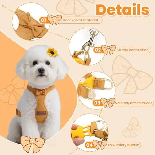 Adjustable Small Dog Harness With Leash 1.5m Puppies Yellow XS