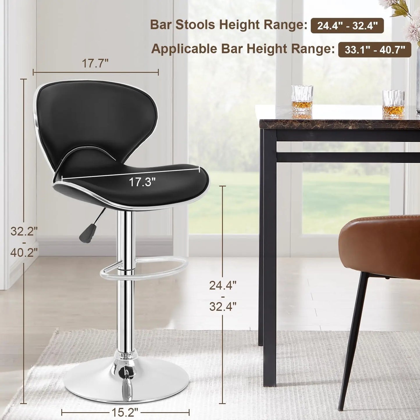 Bar Stools 2 Counter Height Adjustable PU Leather Swivel