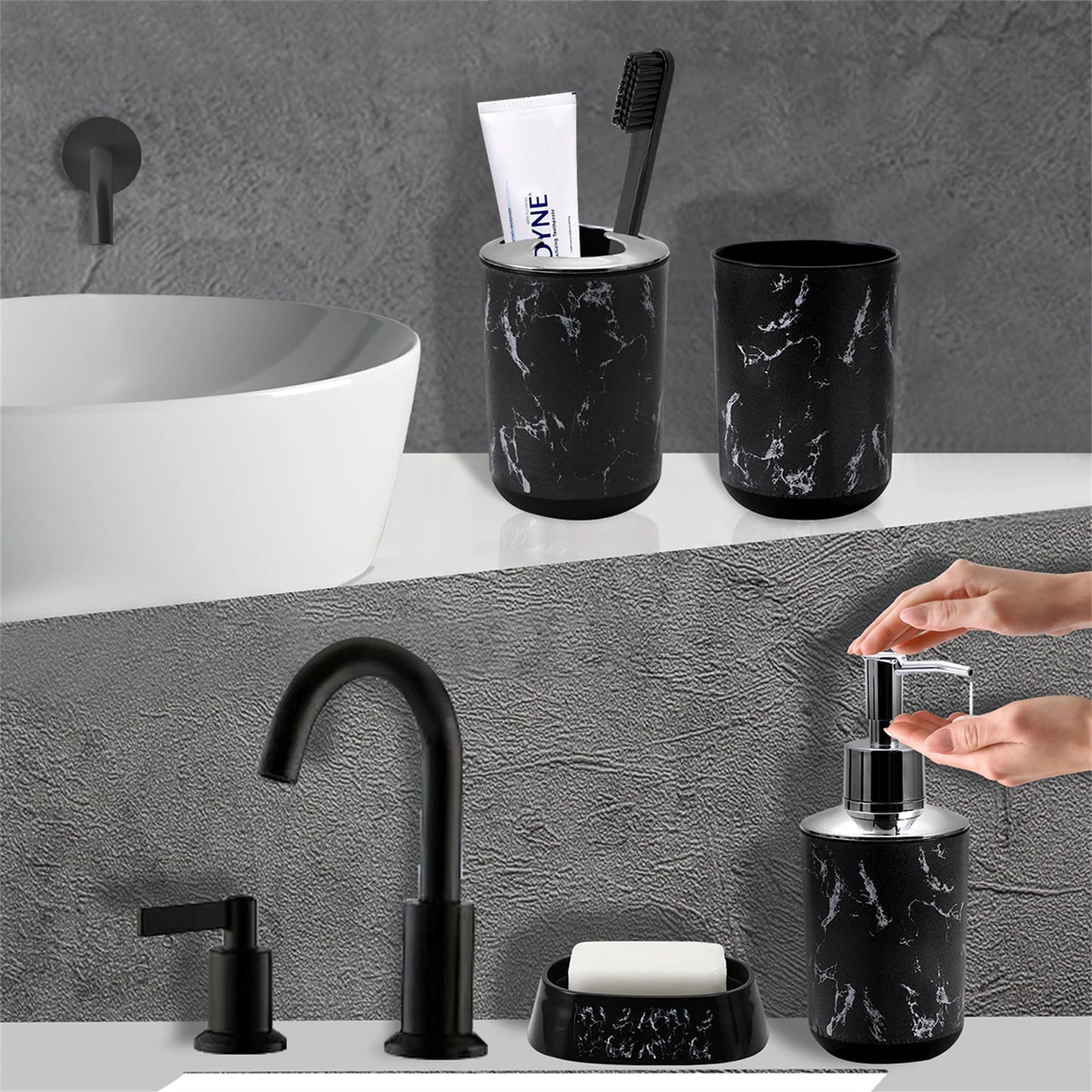 White Black Marble Bathroom Set With Lotion Bottle Soap Dish