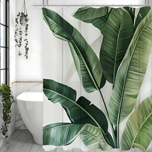 Tropical Banana Leaf Shower Curtain Waterproof With Hooks