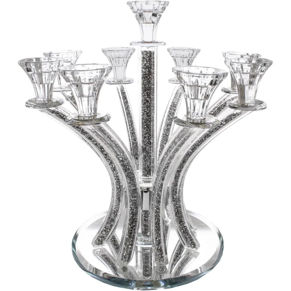 Gold Plated Nine Arm Crystal Light Tree Candle Holder