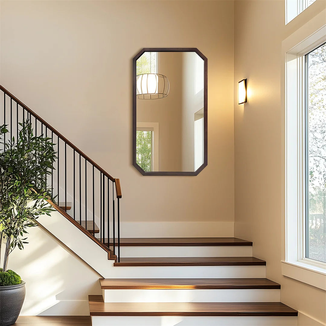 LUVODI Wall Mounted Decorative Mirror with Black Walnut Wood Frame for Living Room and Entryway