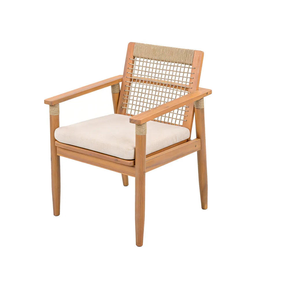 Acacia Wood Outdoor Dining Set 7 Pieces With Cushions 6 Chairs And Large Table