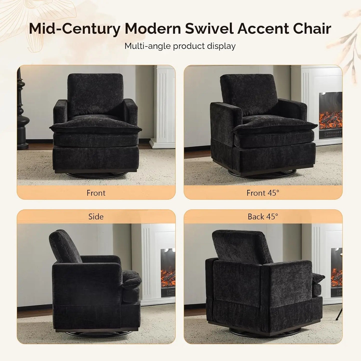 360 Degree Swivel Mid Century Modern Accent Armchairs Set Of 2 With Cushions