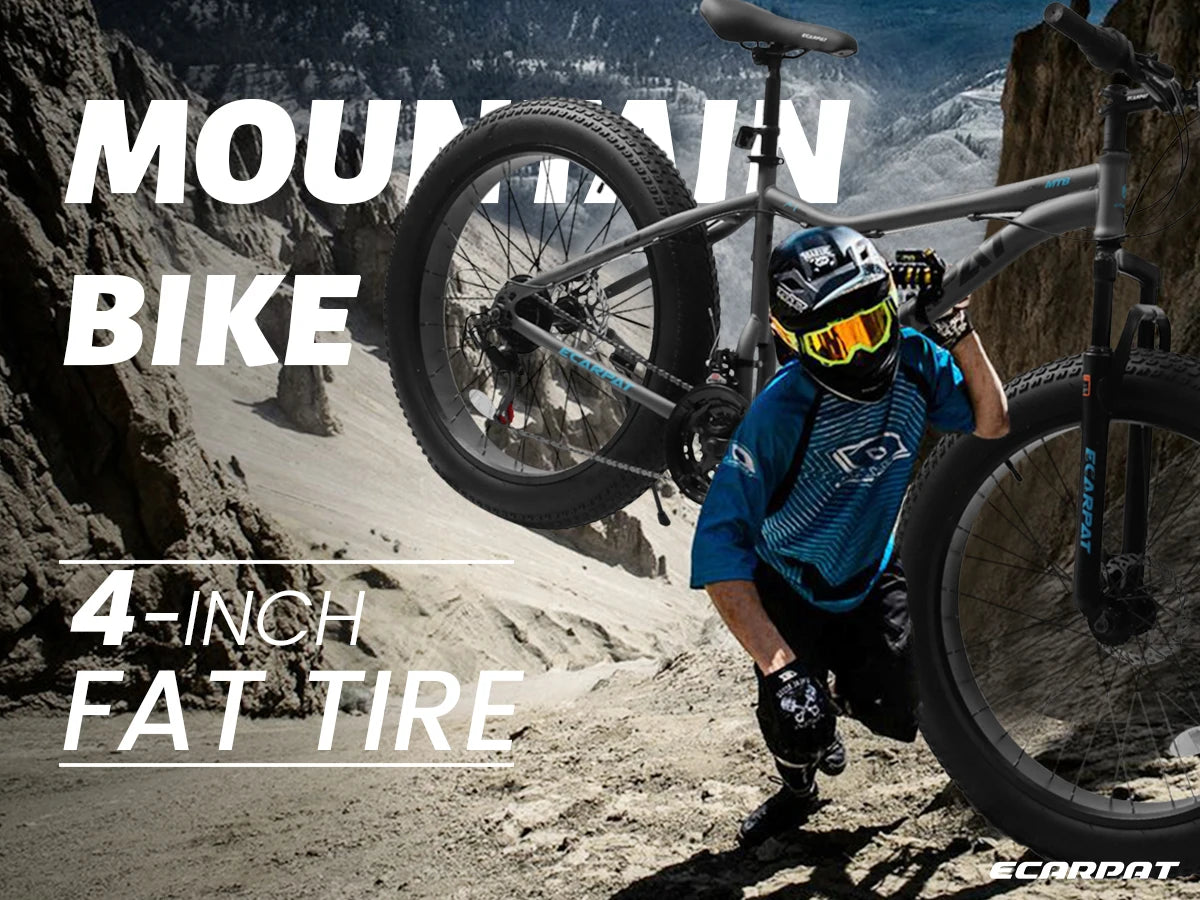 Ecarpat 26 Inch Fat Tire Mountain Bike With 21 Speed Steel Frame Disc Brake