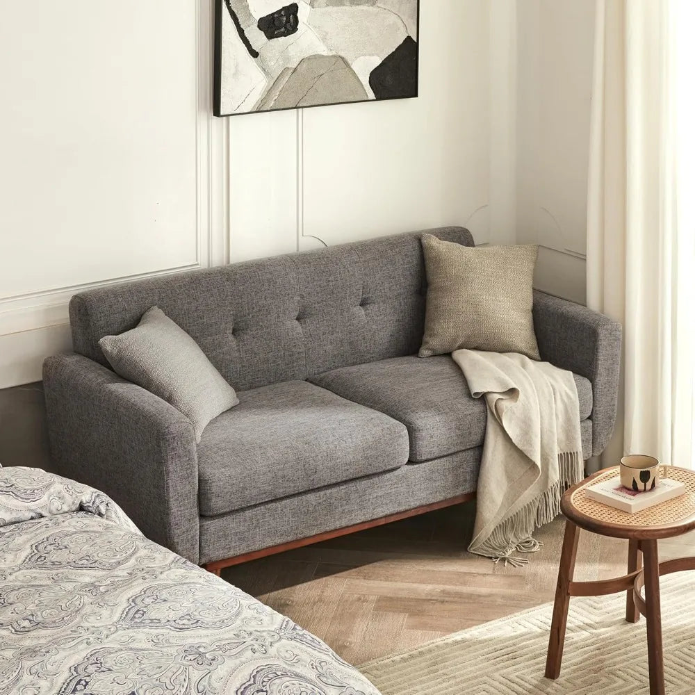 65.2 Inch Wide Loveseat Sofa Mid Century Modern Button Tufted