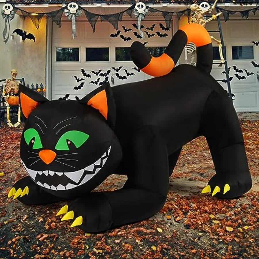 6 Ft Halloween Black Cat Inflatable With Moving Head LEDs