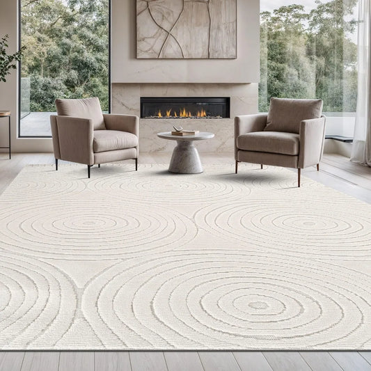 Micro Loop Area Rug Light Gray 9x12 Geometric Modern Luxury Circular Durable Soft Indoor Rugs for Living Dining Room Office